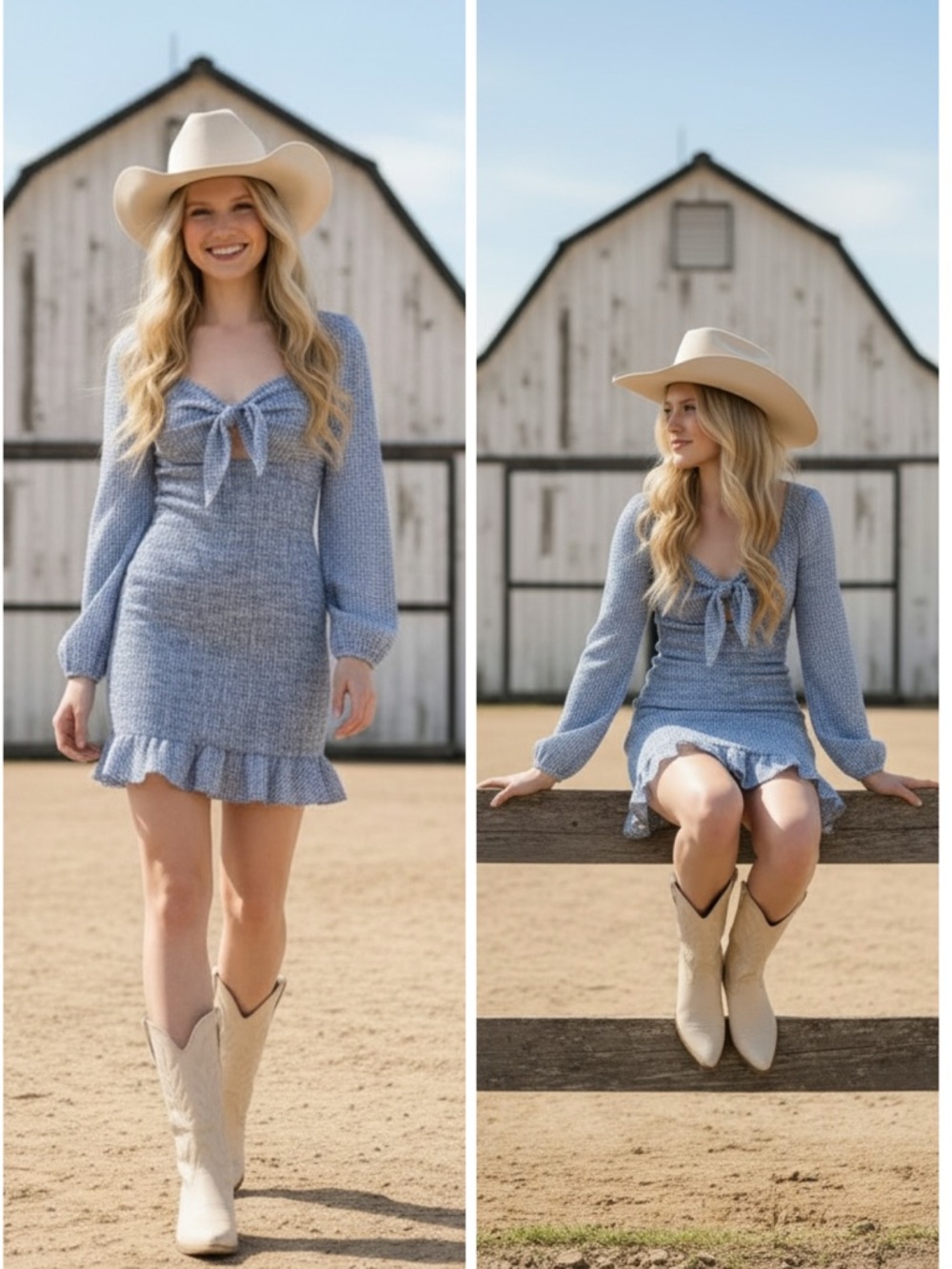 Mable Blue Long Sleeve Dress Gingham with Ruffle Hem girliehoodcore medium